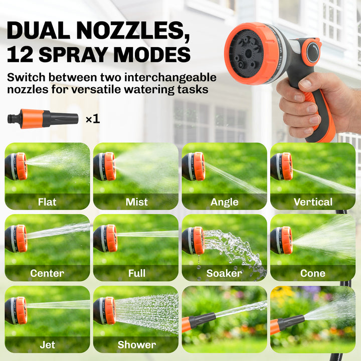 23+2m Retractable Hose Reel Wall Mounted with Auto Retraction, Self-Lo