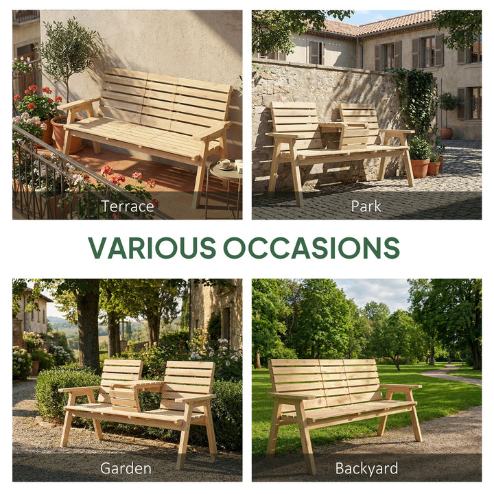 Fir Wood Convertible 2 to 3 Seater Outdoor Garden Bench, Natural Wood 