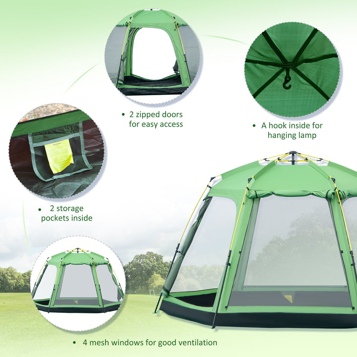 MCL 6 Person Pop Up Camping Tent, 2-Tier Design Backpacking Tent with 4 Windows 2 Doors Portable Carry Bag for Fishing Hiking, Green