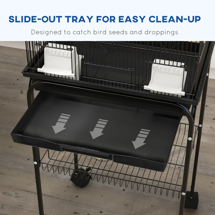 Metal Bird Cage with Plastic Swing, Perch, Food Container, Tray, Handle, for Finches, Canaries, Budgies, 43.5 x 33 x 121