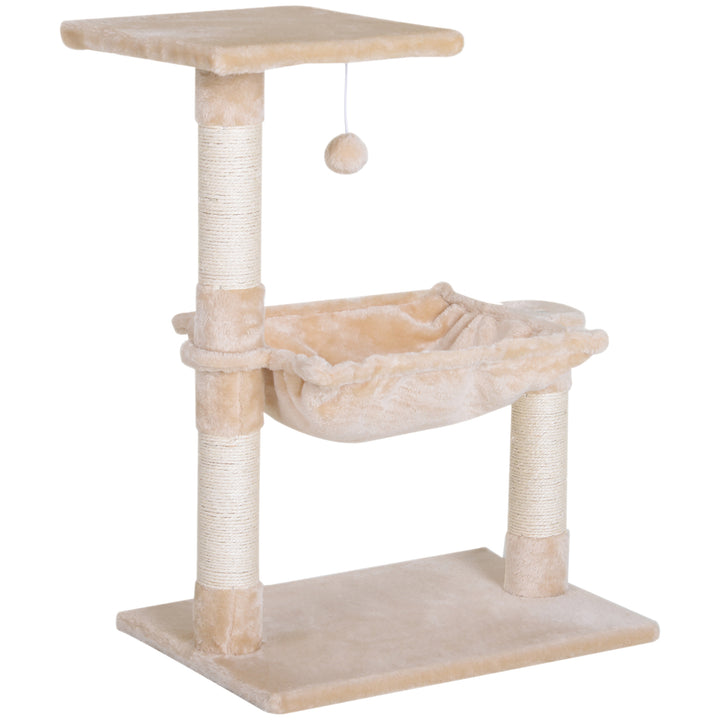 PawHut 70cm 2-Tier Cat Tree with Hammock Bed, Natural Sisal Scratching Post & Dangle Toy, Pet Scratch Stand | Aosom UK