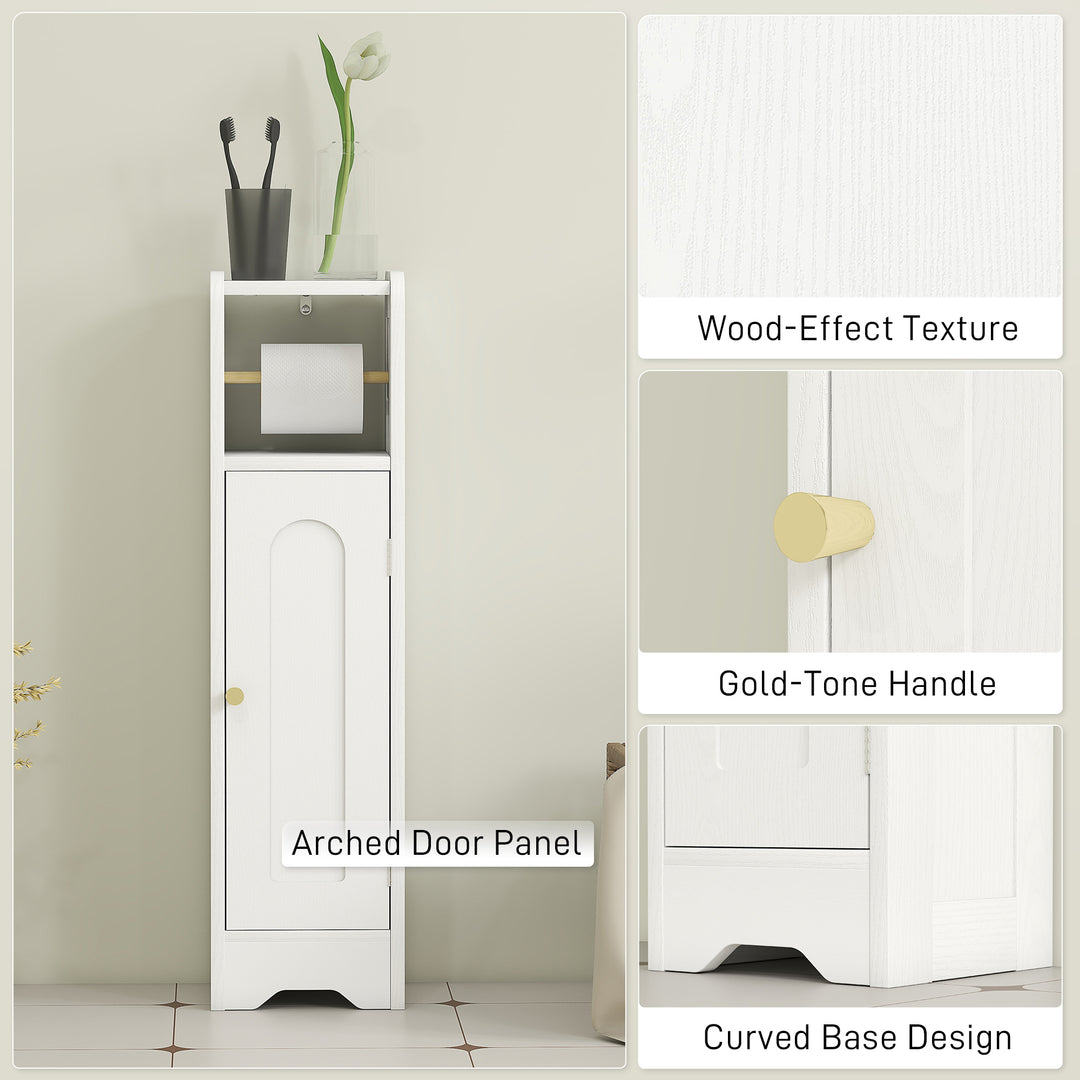 Small Bathroom Storage Cabinet with Toilet Roll Holder - White