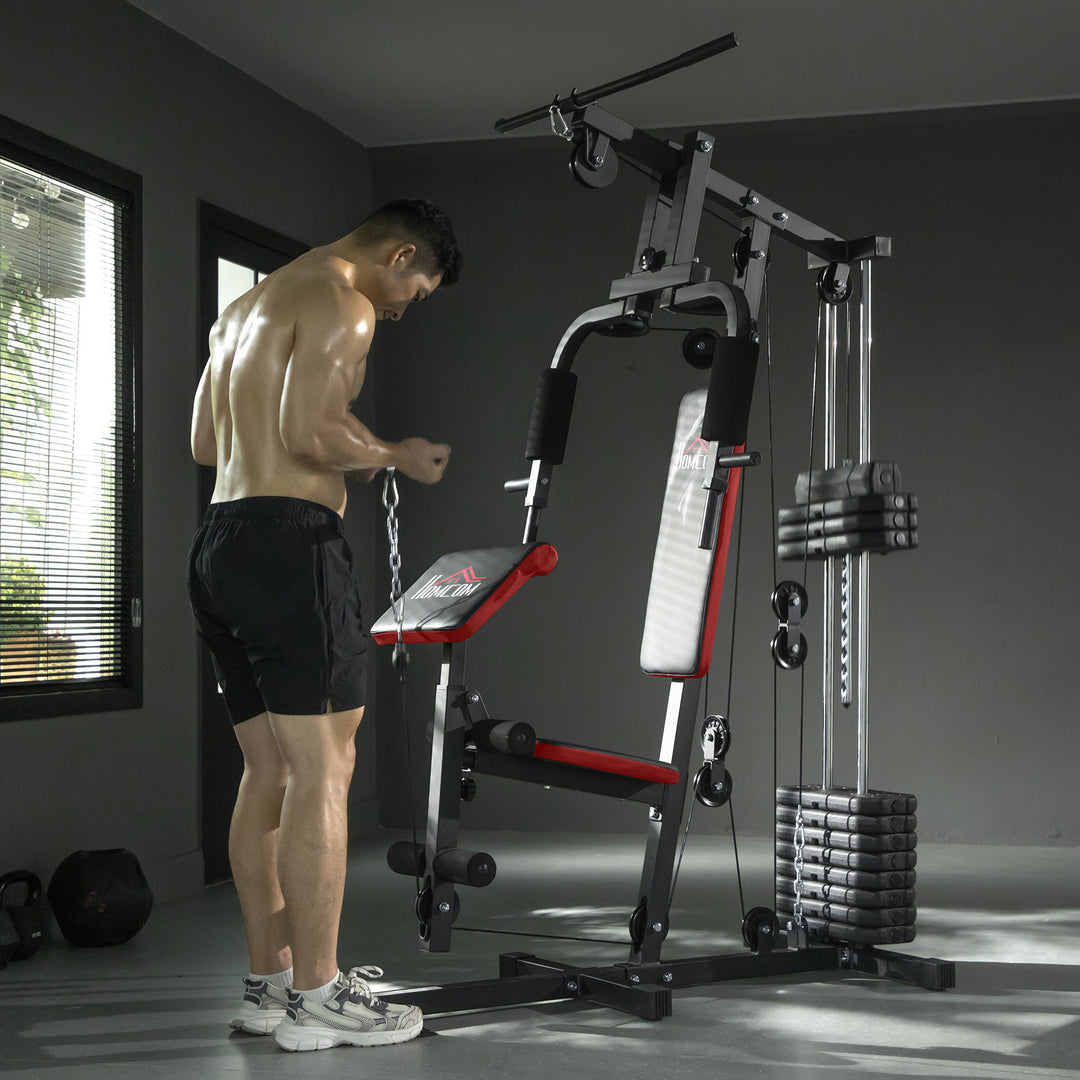 MCL Multigym Station, with 66KG Weight Stack, for Strength Training - Red & Black