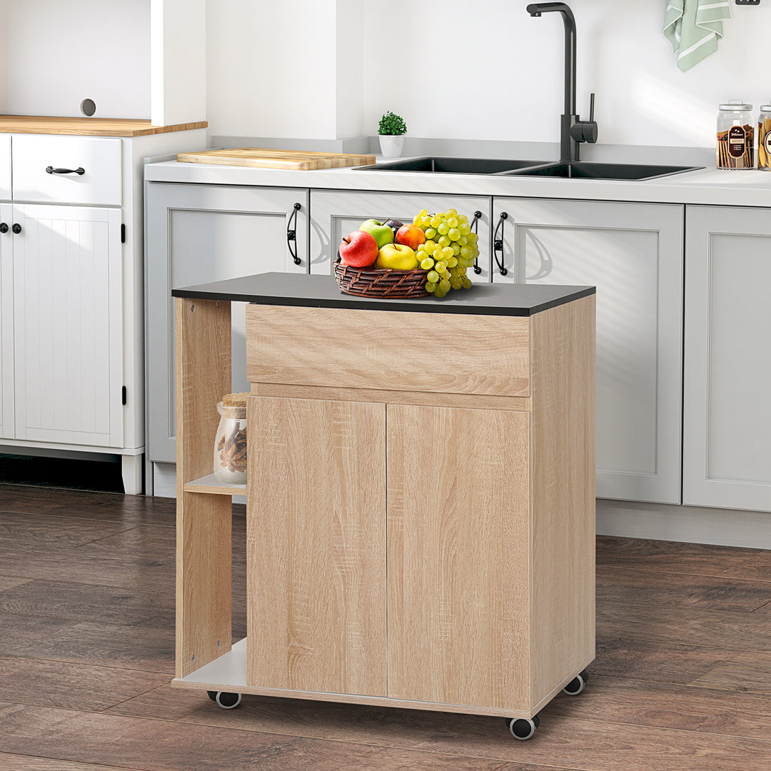MCL Kitchen Storage Trolley Cart Cupboard Rolling Island Shelves Cabinet With Door and Drawer Locking Wheels