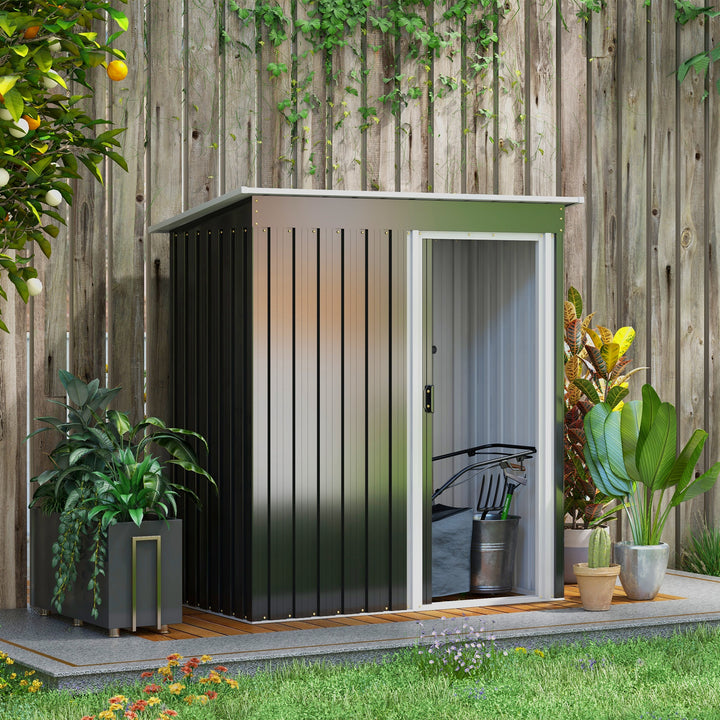 Outsunny 2 x 3ft Garden Storage Shed with Sliding Door and Sloped Roof Outdoor Equipment Tool Backyard, Black