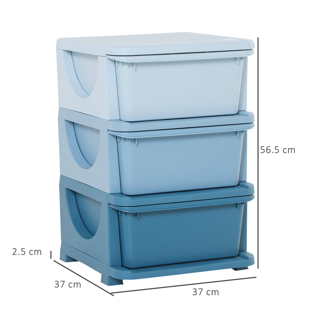 Kids Storage Units with 3 Drawers 3 Tier Chest Vertical Dresser Tower Toy Organiser for Nursery Playroom Kindergarten Blue