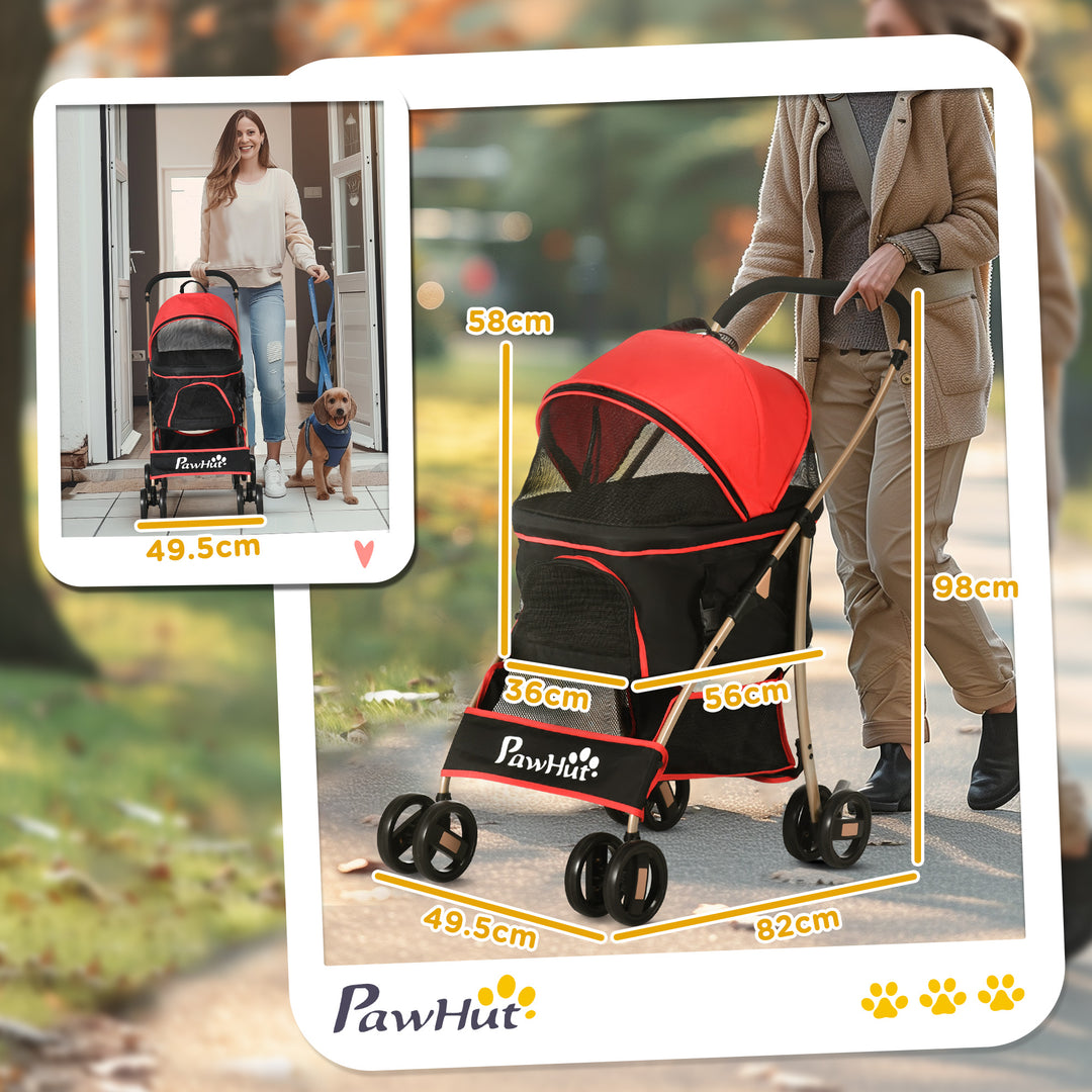 PawHut 3-In-1 Pet Stroller, Detachable Dog Pushchair with Universal Wheels, Brake & Canopy, Foldable Travel Bag for XS & S Pets, Red | Aosom UK