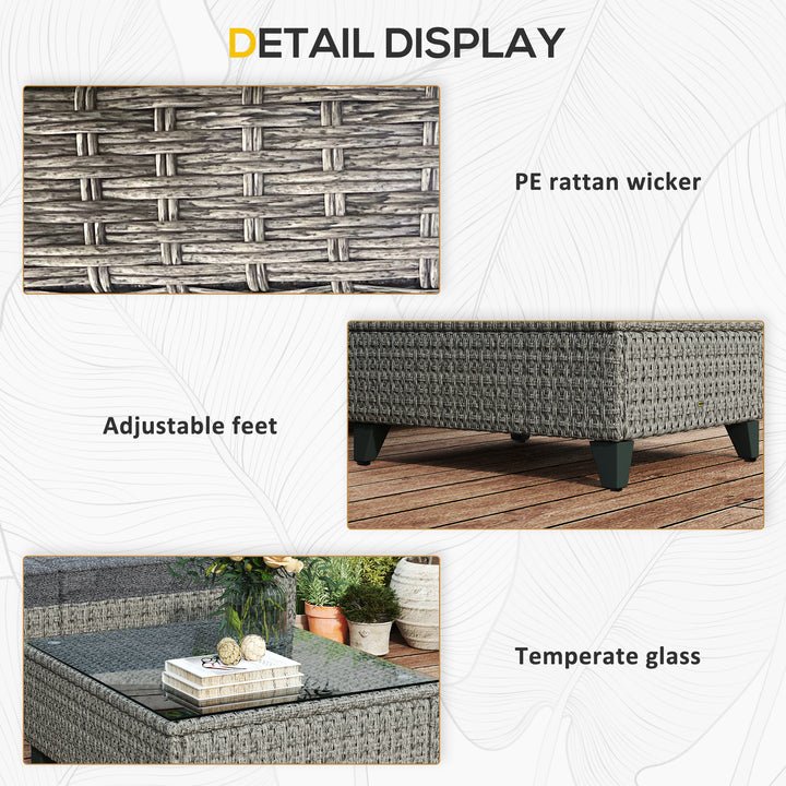 5-Piece Rattan Patio Furniture Set with Corner Sofa, Footstools, Coffee Table, for Poolside, Dark Grey