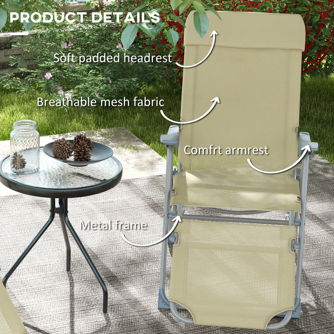 Set of Two Sun Loungers, with Five-Position Adjustable Backs - Beige