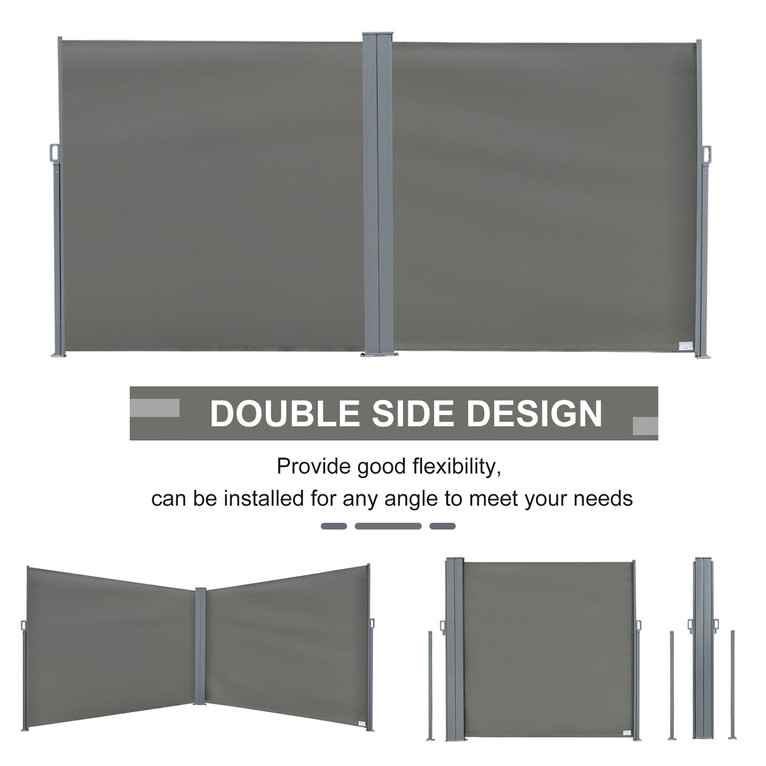 6 x 2m Retractable Sun Side Awning Screen Fence Patio Garden Wall Balcony Screening Panel Outdoor Blind Privacy Divider – Grey