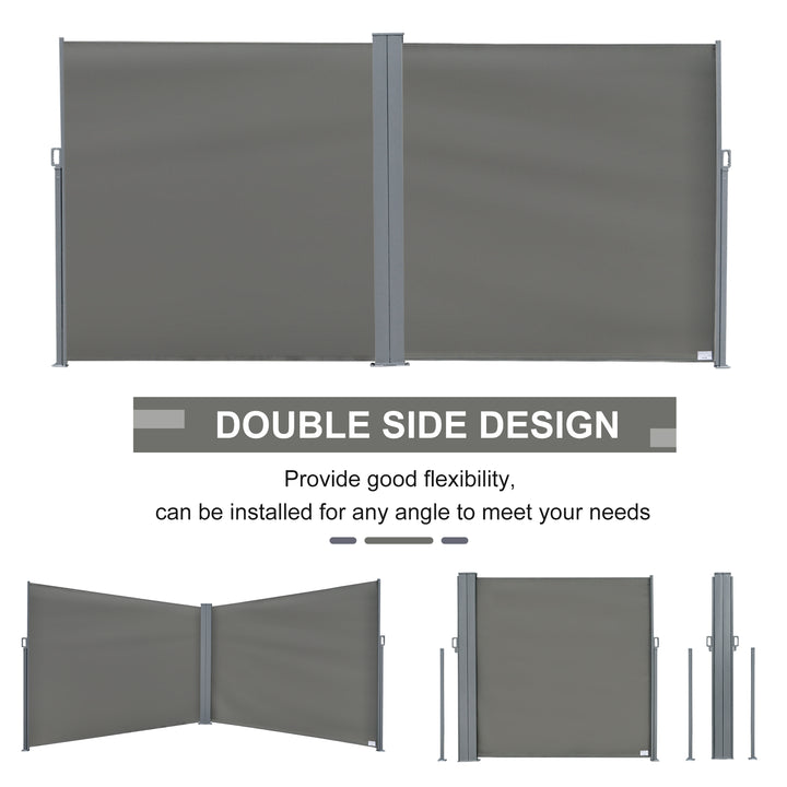 6 x 2m Retractable Sun Side Awning Screen Fence Patio Garden Wall Balcony Screening Panel Outdoor Blind Privacy Divider – Grey