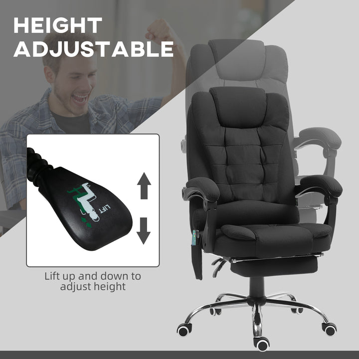 Office Chair with 6 Point Massage and Back Heat, Microfibre Desk Chair with Footrest Adjustable Height and Swivel Wheels, Back Reclining, Full Black