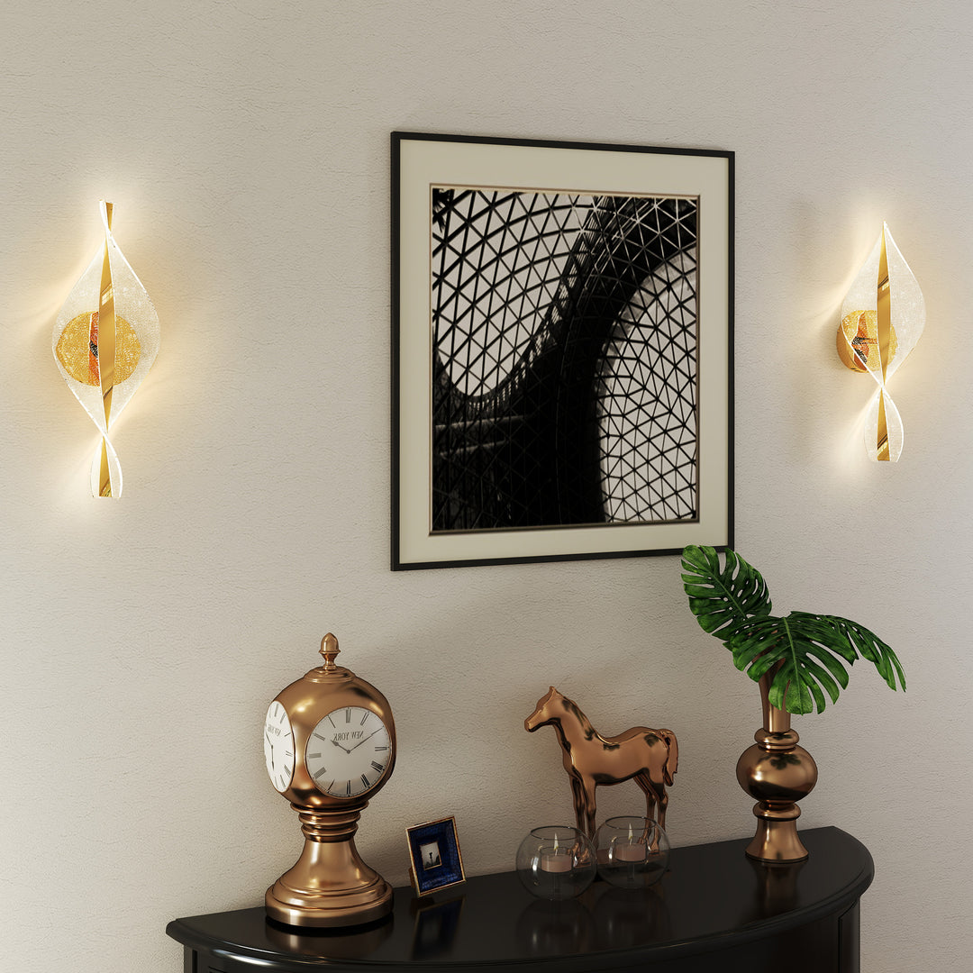 Led Wall Lamp 2 Pack, 13W Modern Indoor Spiral Wall Light, Colour Temperature Adjustable 3000K/4000K/6500K, for Bedroom, Living Room, Hallway, Stairs, Gold Tone