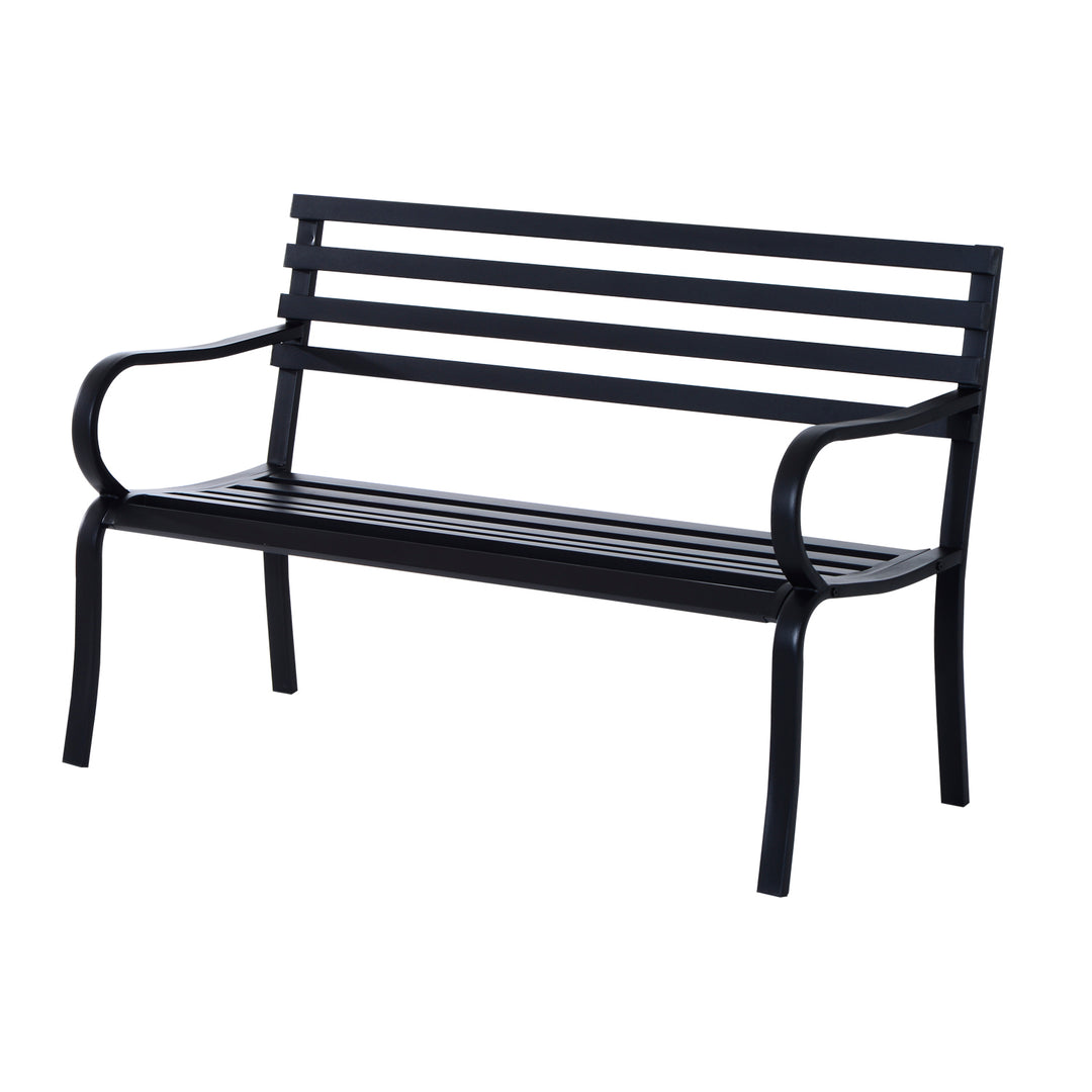 MCL Stylish 2 Seater Metal Garden Porch Chair Bench Stable Patio Outdoor Park Metal Bench - Black