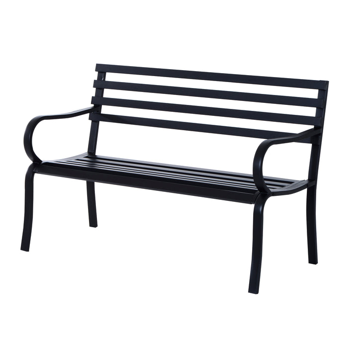MCL Stylish 2 Seater Metal Garden Porch Chair Bench Stable Patio Outdoor Park Metal Bench - Black
