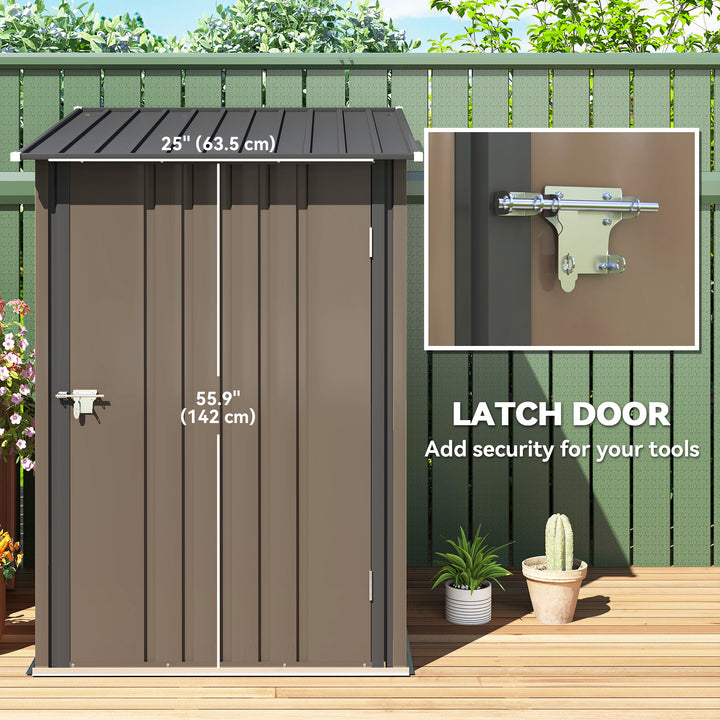 3.3 x 3.4ft Lean To Steel Garden Shed, with Locking Door - Brown/Grey