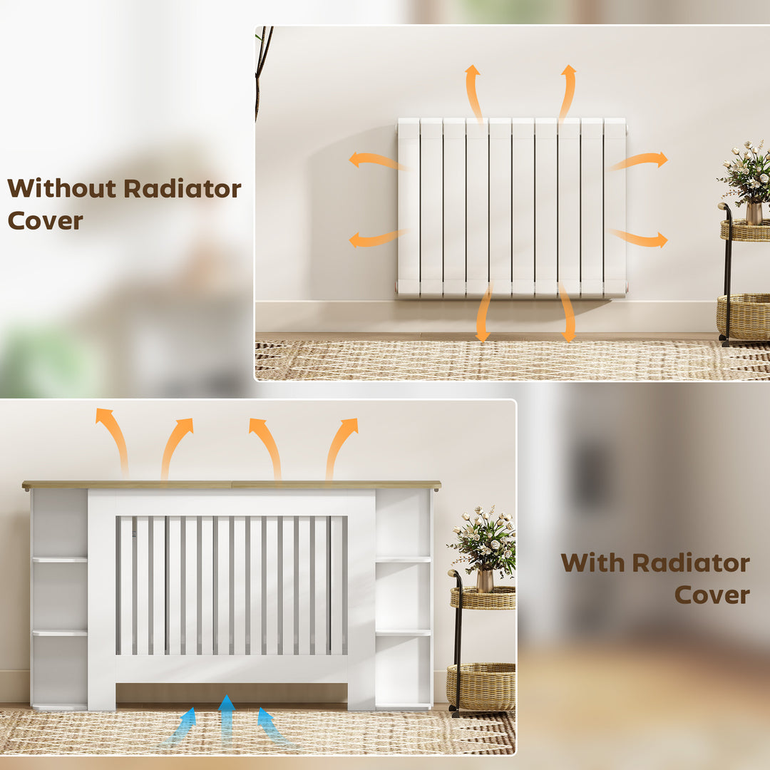 MCL Radiator Cover with Open Storage Shelves, Vertical Slatted Cabinet Shelf Heater Cover for Living Room, Hallway, Large, White (H: 83 / W: 152 / D: 19 cm)