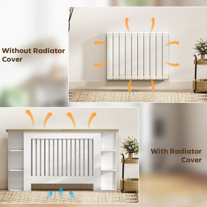 MCL Radiator Cover with Open Storage Shelves, Vertical Slatted Cabinet Shelf Heater Cover for Living Room, Hallway, Large, White (H: 83 / W: 152 / D: 19 cm)