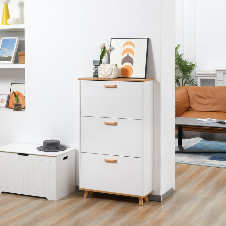 HOMCOM Slim Shoe Cabinet, Narrow White Storage with 3 Flip Drawers, Adjustable Shelves, for 12 Pairs, Hallway