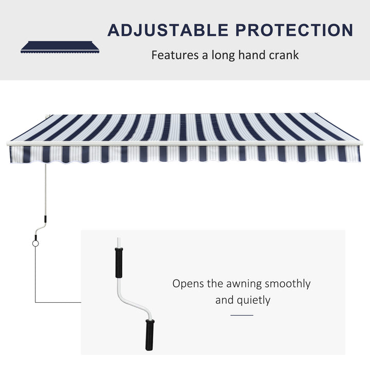 Manual Retractable Awning, 3.5x2.5 m-Dark Blue/White Stripes
