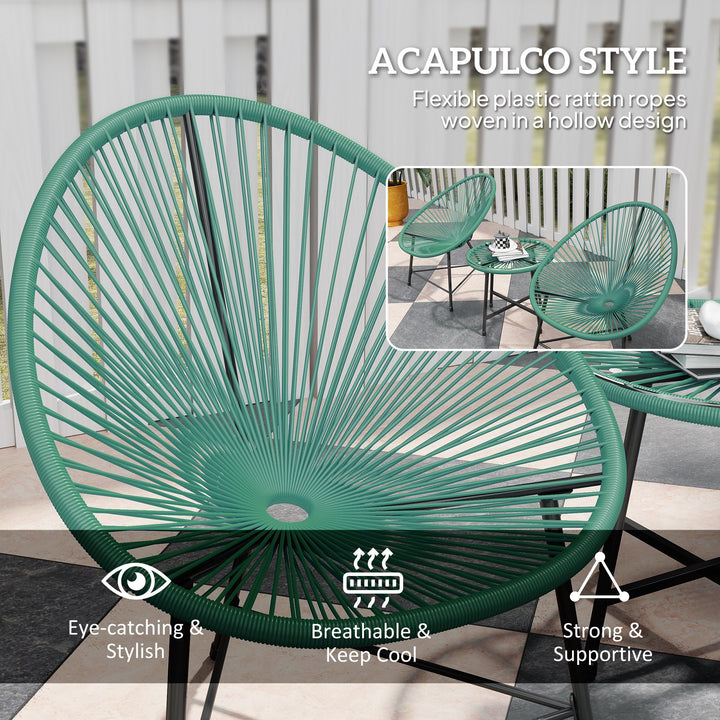 Rattan Bistro Set with Acapulco Chairs and Glass Table, Green