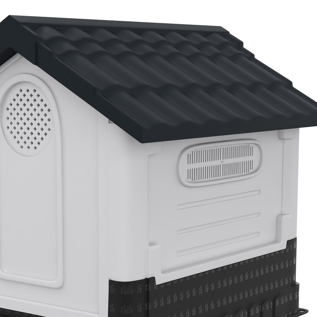 PawHut Plastic Dog Kennel with Windows, for Garden Patio, Medium and Large Dogs, 101 x 88 x 99cm - Grey | Aosom UK