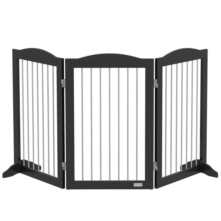 PawHut Foldable Dog Gate, Freestanding Pet Gate, with Two Support Feet, for Staircases, Hallways, Doorways - Black | Aosom UK