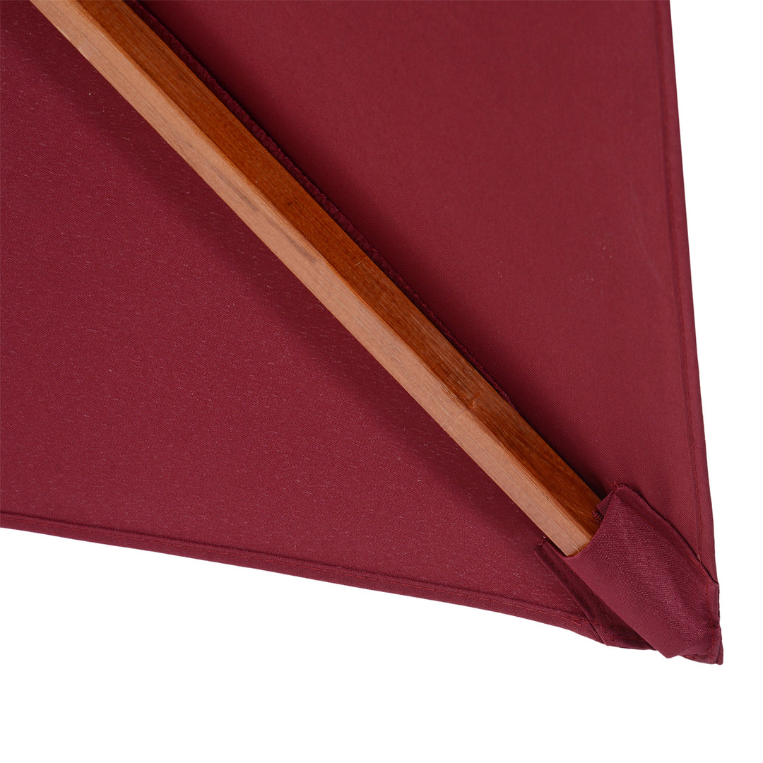 3 x 3(M) Garden Parasol Umbrella Sunshade, Outdoor Wooden Parasol with Double Tier Canopy, Wine Red