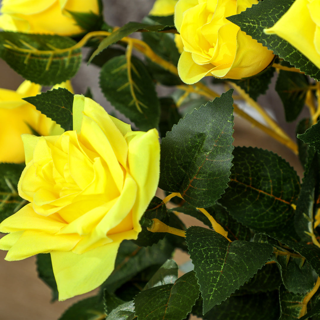 Set of 2 Artificial Plants White Rose Floral in Pot, Fake Plants for Home Indoor Decor, 90cm, Yellow