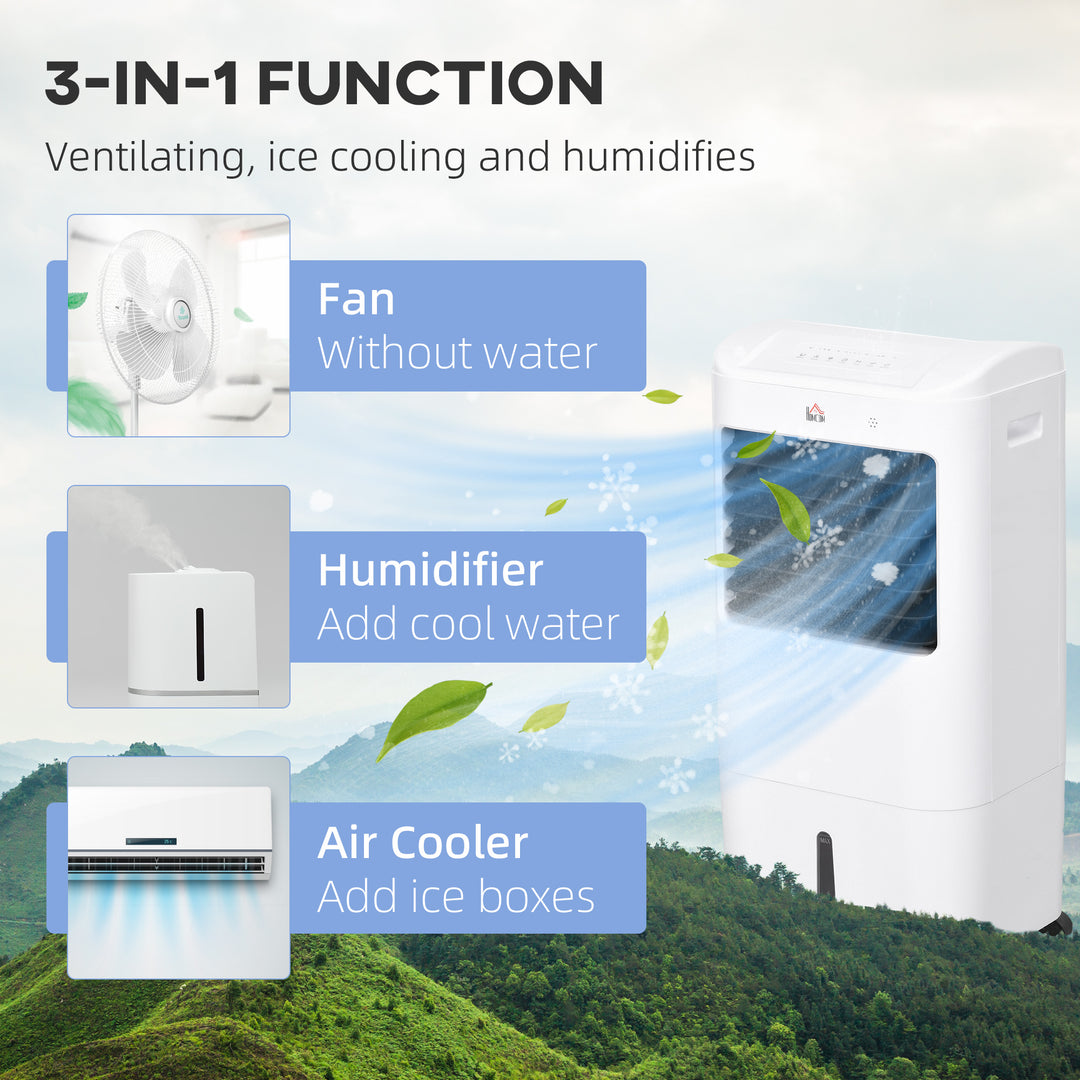 HOMCOM 78cm Portable Evaporative Air Cooler, 3-In-1 Ice Cooling Fan Cooler, Water Conditioner Humidifier Unit w/ Remote, 7.5H Timer | Aosom UK