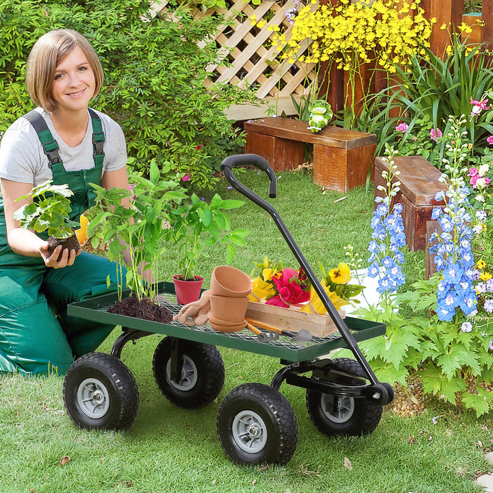 Garden Trolley Cart, Heavy Duty Garden Cart with Metal Frame, 10" Pneumatic Wheels, Rotating Handle, 150kg Capacity, for Garden, Farm