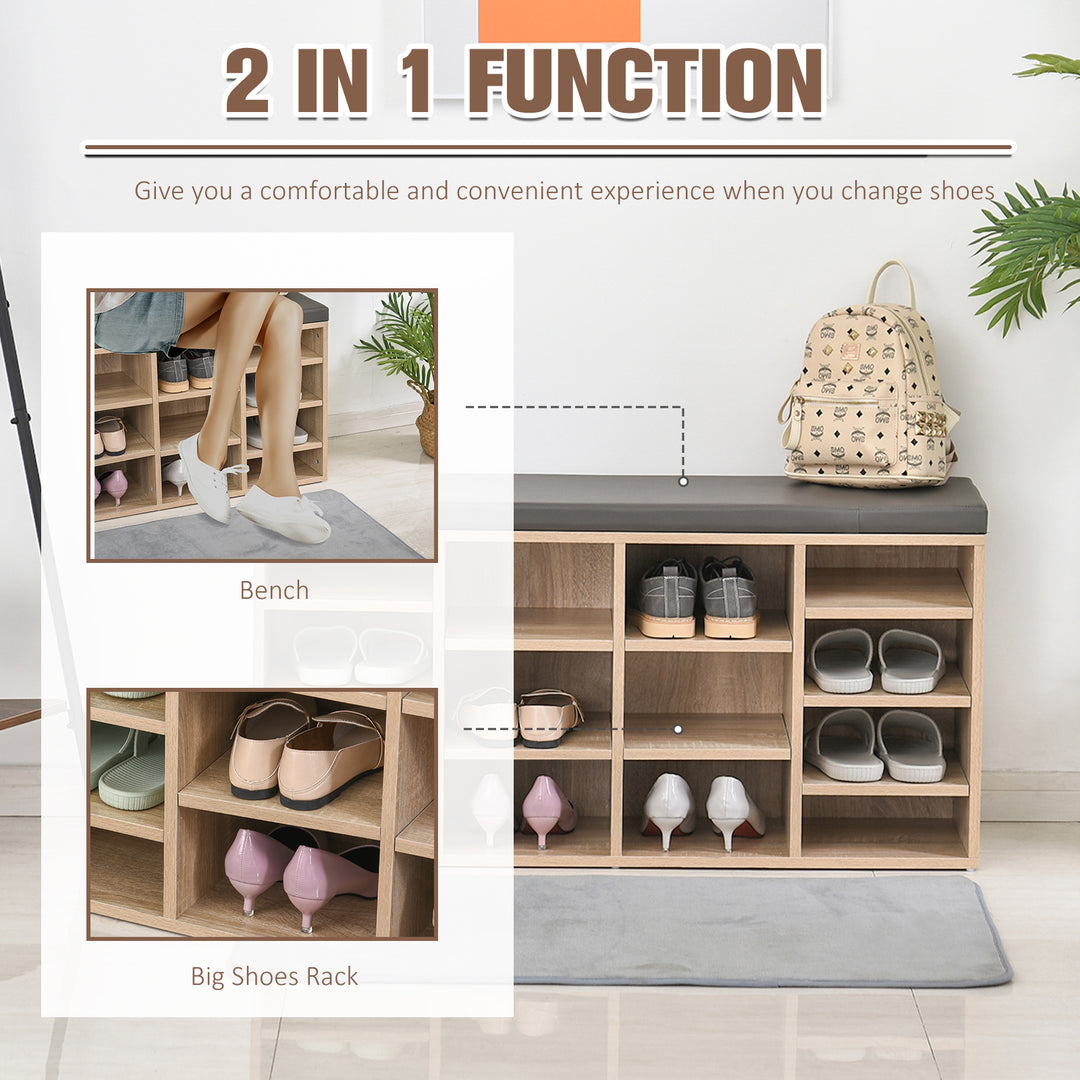 MCL Multi-Storage Shoe Rack w/ 14 Compartments Cushion Moving Shelves Solid Frame Foot Pads Home Office Tidy Organisation Boots Trainers Brown