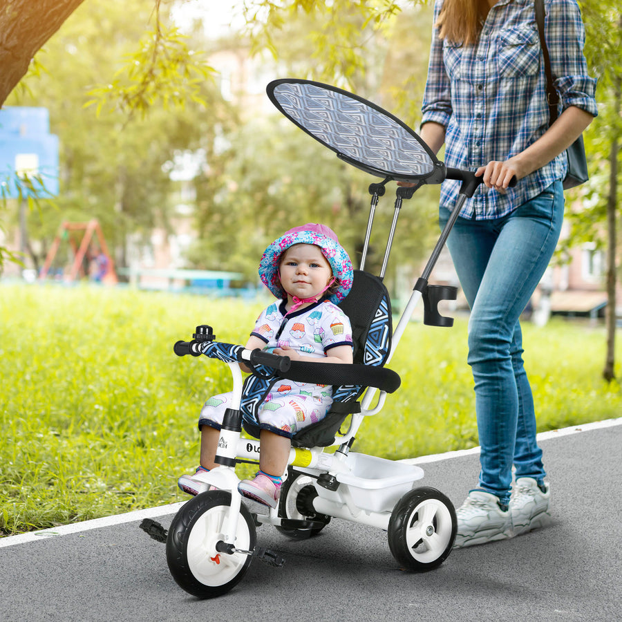 6 in 1 Tricycle for Kids with 5-point harness straps, Removable Canopy, Blue