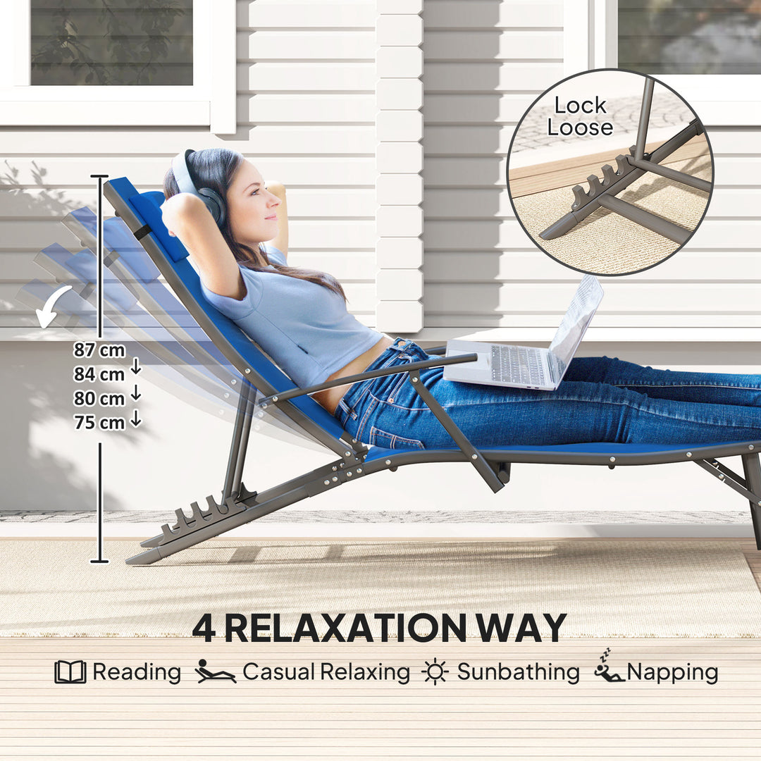 Set of Two Adjustable Back Sun Loungers - Blue