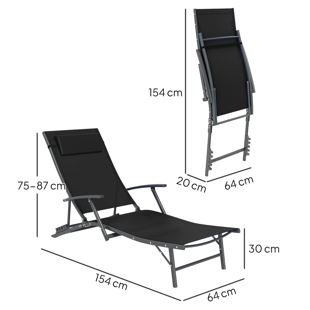 Set of Two Adjustable Back Sun Loungers - Black