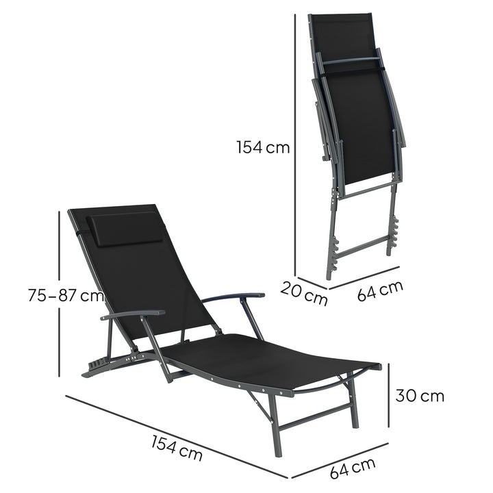Set of Two Adjustable Back Sun Loungers - Black
