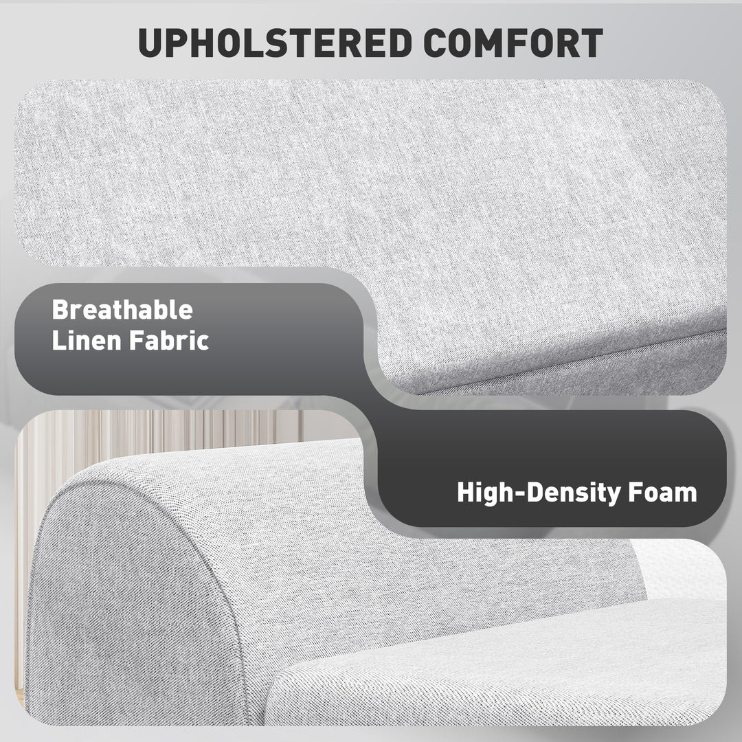 Storage Ottoman with Armrest, Upholstered Linen Storage Bench, Window Seat with Rubberwood Legs, Footstool for Bedroom Living Room, Hallway, Light Grey