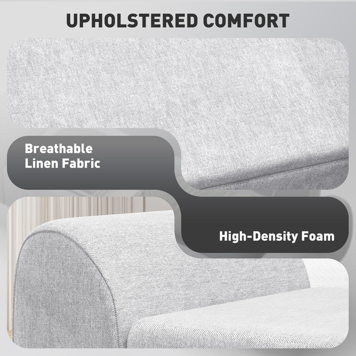 Storage Ottoman with Armrest, Upholstered Linen Storage Bench, Window Seat with Rubberwood Legs, Footstool for Bedroom Living Room, Hallway, Light Grey