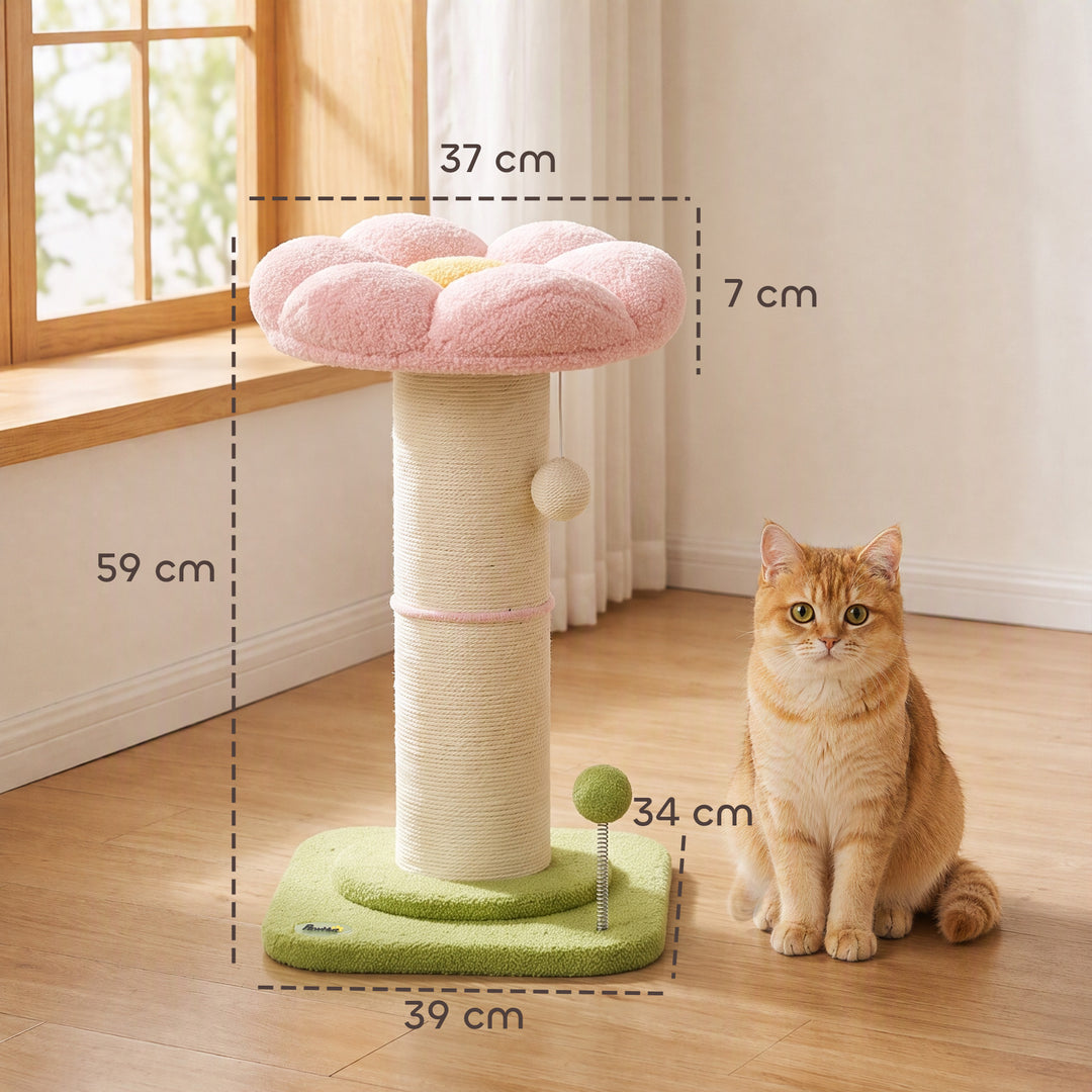 Cat Tree, Flower Cat Scratching Post with Thick Sisal Post, Dangling - view 3