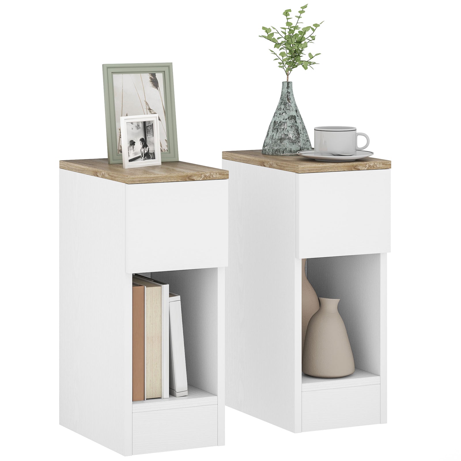 Set of Two Modern Storage Bedside Tables - White