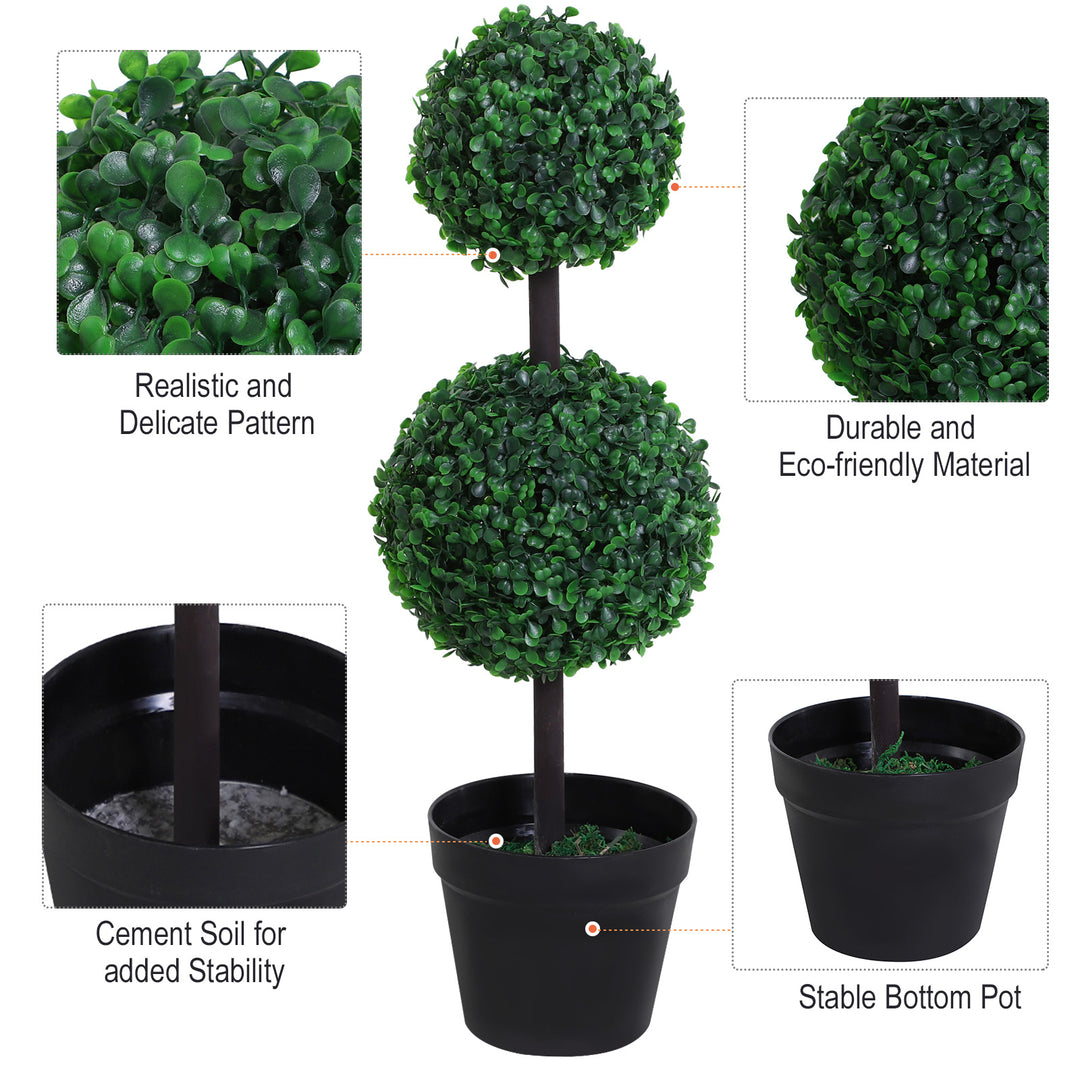 Outsunny Set of 2 Artificial Boxwood Ball Topiary Trees Potted Decorative Plant Outdoor and Indoor Décor (67cm) | Aosom UK