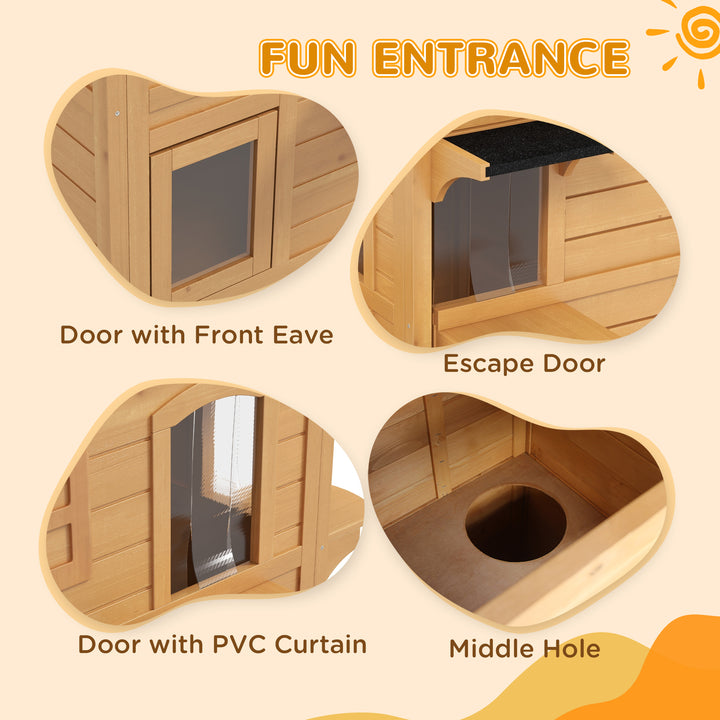 2-story Cat House Outdoor, Weatherproof Wooden Cat Enclosure for Feral Cats with Escape Door, Openable Roof, Jumping Platforms, Natural Wood Finish