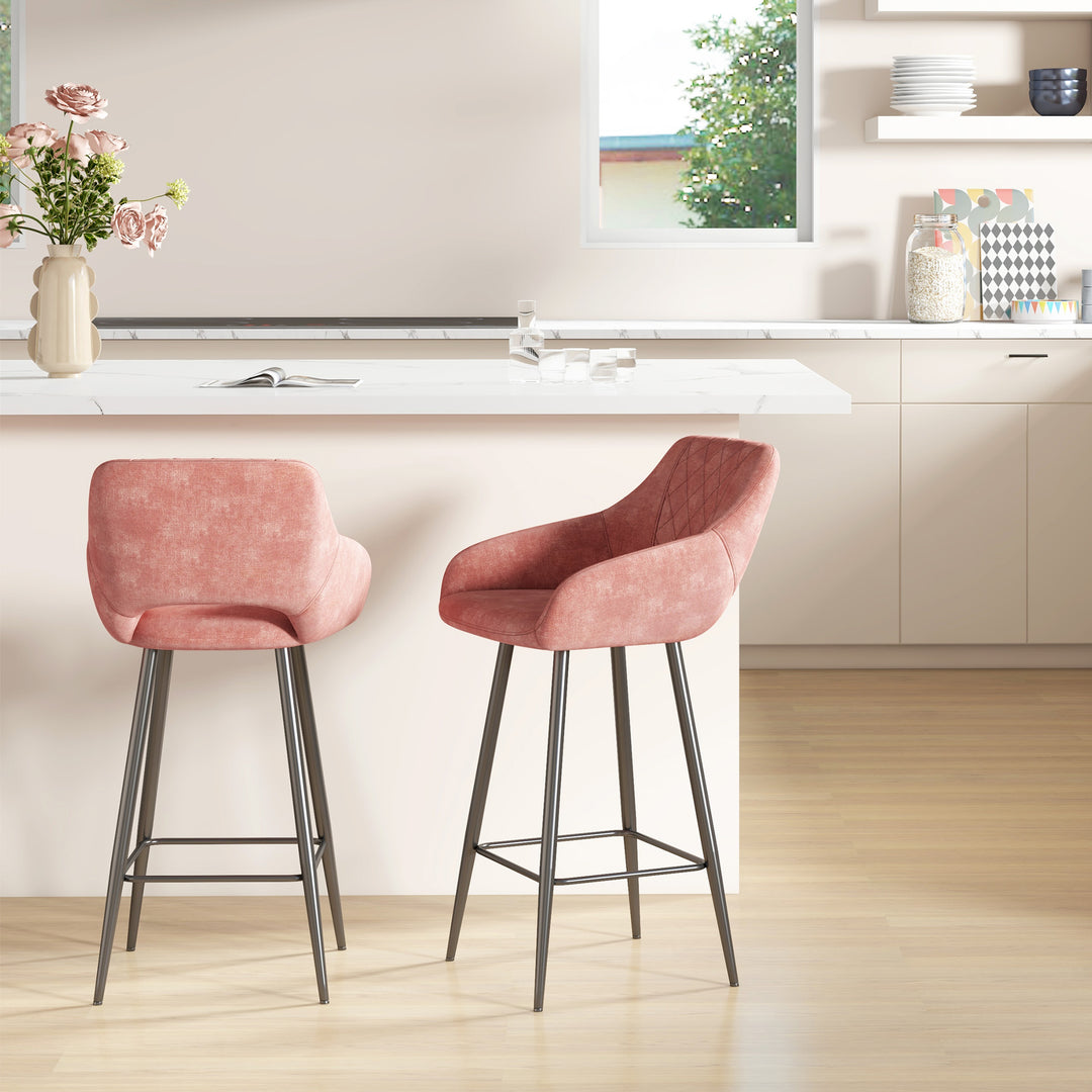 HOMCOM Set of Two Velvet-Feel Bar Stools - Pink | Aosom UK