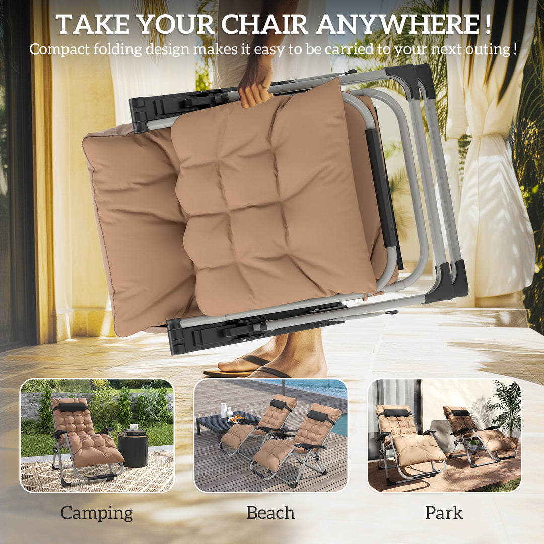 2 Piece Reclining Zero Gravity Sun Loungers with Cushions, Khaki