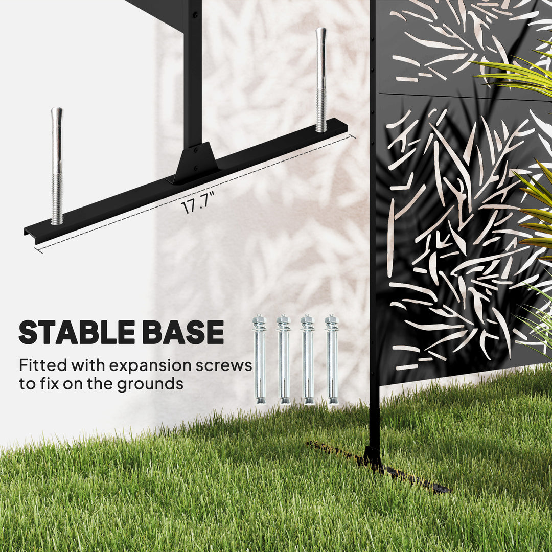 Decorative Garden Privacy Screen with Stand, 6.5FT Freestanding Metal Outdoor Divider, Decorative Privacy Panel with Expansion Screws for Garden Pool Hot Tub, Bamboo Style, Black