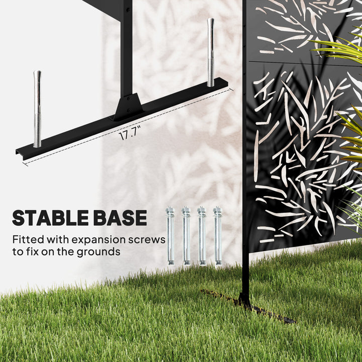 Decorative Garden Privacy Screen with Stand, 6.5FT Freestanding Metal Outdoor Divider, Decorative Privacy Panel with Expansion Screws for Garden Pool Hot Tub, Bamboo Style, Black
