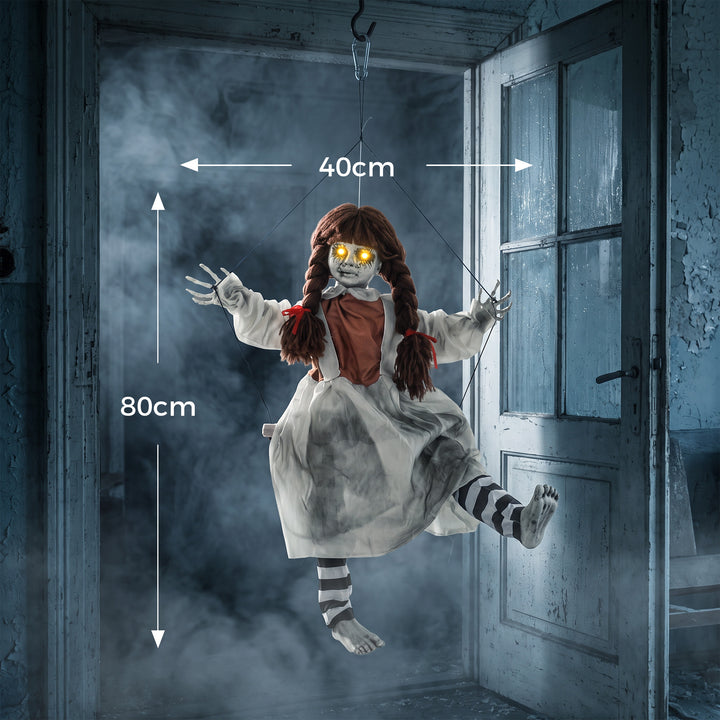 80 cm Halloween Animated Hanging Creepy Girl on Swing Decoration, Kick