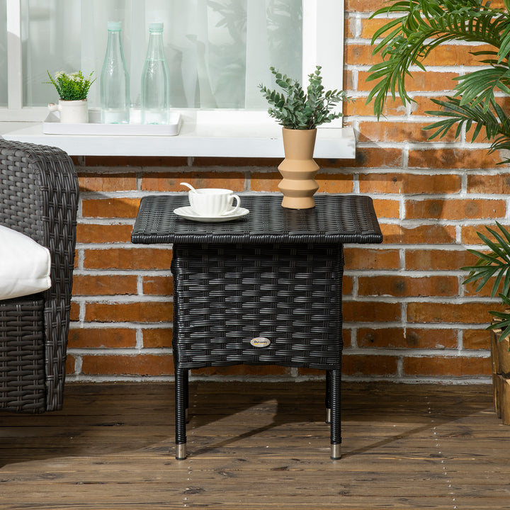 Rattan Side Table, Outdoor Coffee Table with Plastic Board Under the Full Woven Table Top for Patio, Garden, Balcony, Black