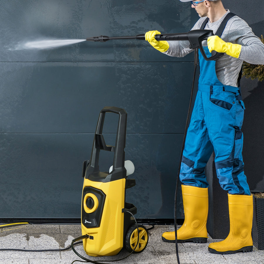 1800W High Pressure Washer, 150 Bar Pressure, 510 L/h Flow, High-Performance Portable Power Washer Jet Wash Cleaner with 6M Hose, Snow Foam Bottle for Garden, Car, Furniture, Yellow