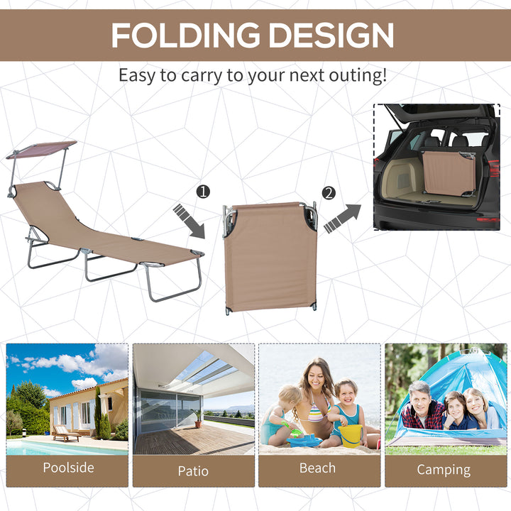 Sun Lounger, with Adjustable Face Canopy - Brown